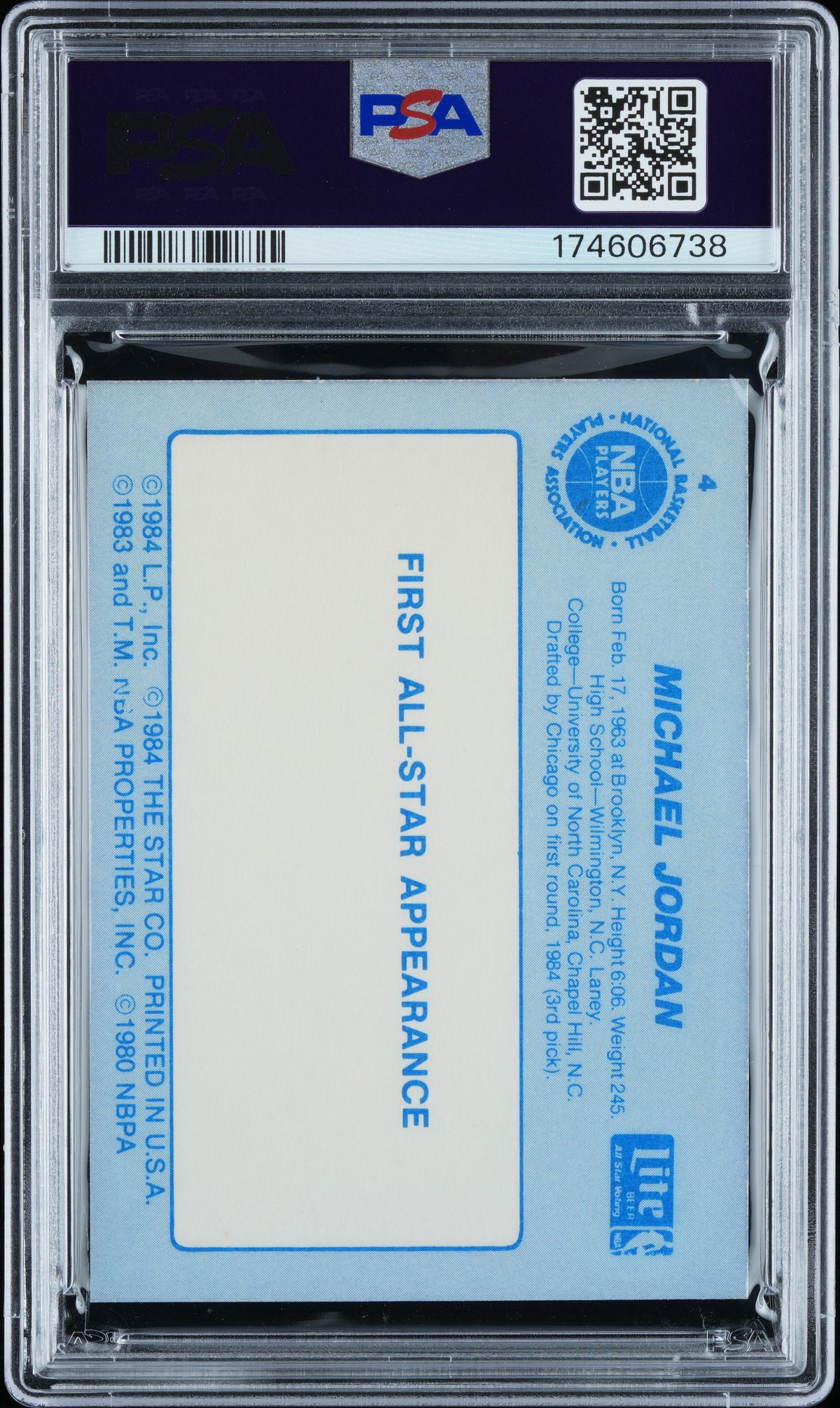 1985 Star Lite #4 Michael Jordan PSA 5 Well Centered