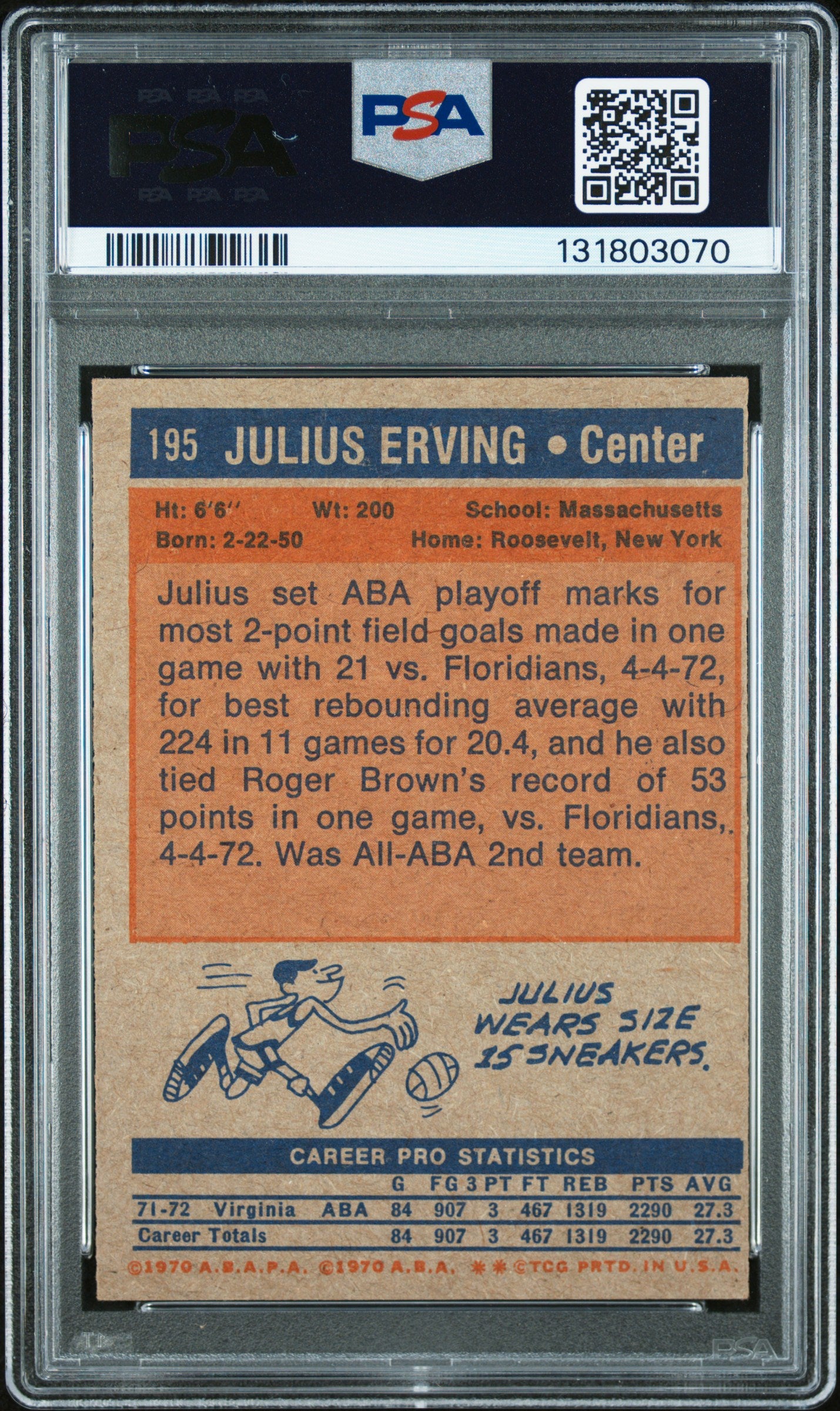 1972 Topps #195 Julius Erving Rookie HOF PSA Authentic Auto 9