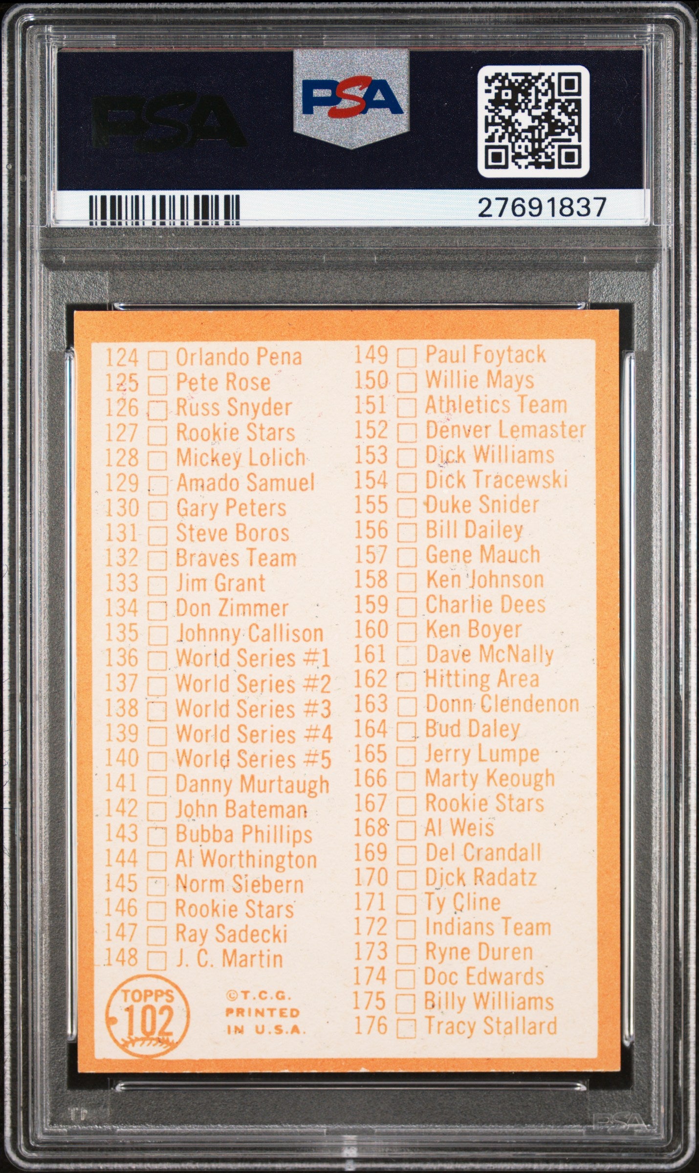 1964 Topps #102 Checklist 89-176 PSA 9