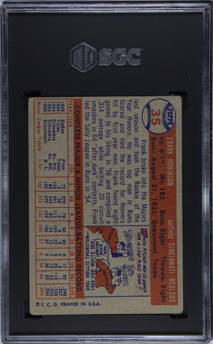 1957 Topps #35 Frank Robinson Rookie HOF Reds SGC 2.5 Well Centered