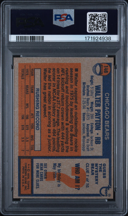 1976 Topps #148 Walter Payton Rookie HOF Bears PSA 8 Well Centered