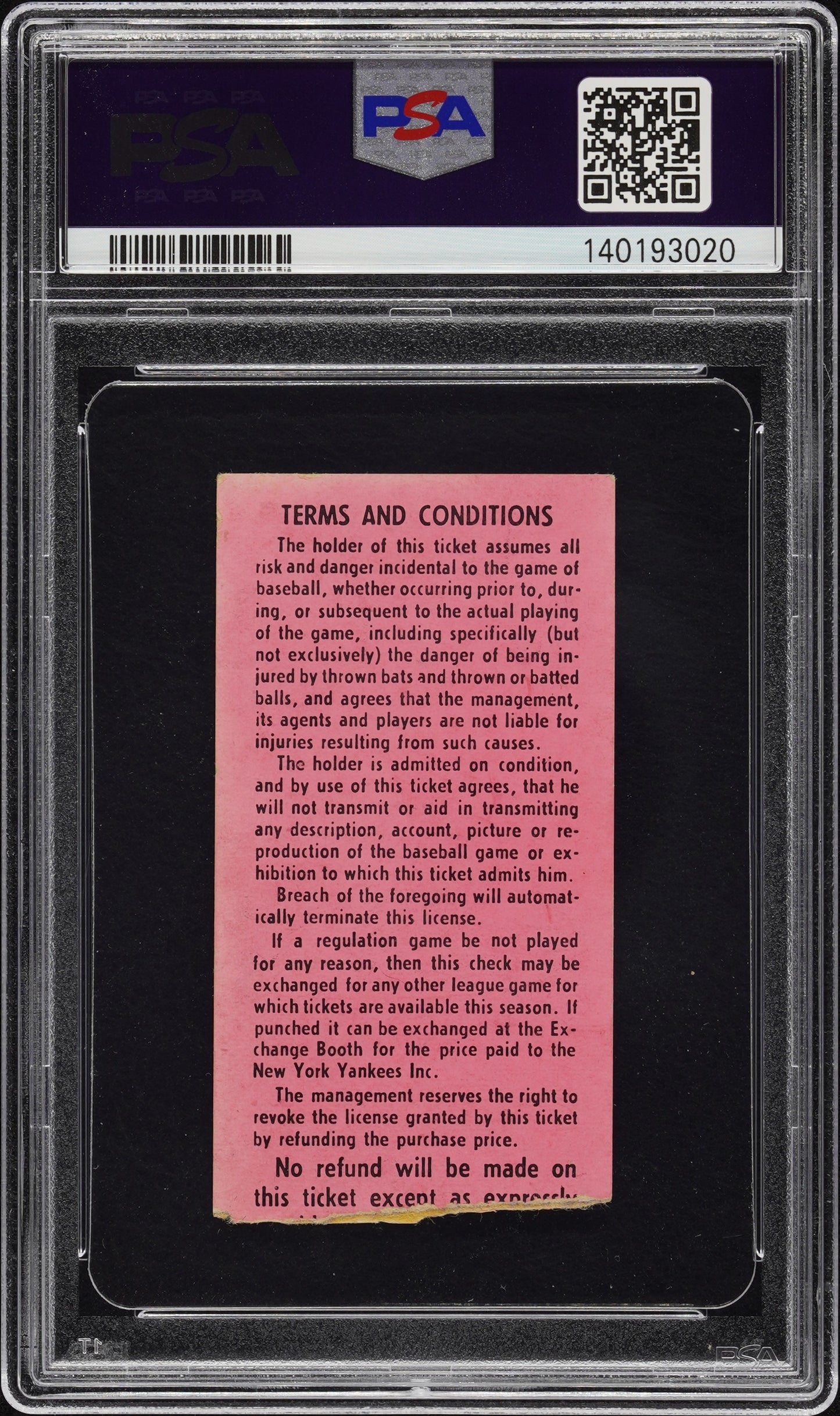 1967 New York Yankees Mickey Mantle 500th Home Run Ticket Stub PSA 4