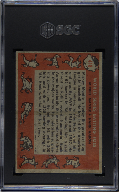 1958 Topps #418 World Series Batting Foes W/ Mickey Mantle SGC 4