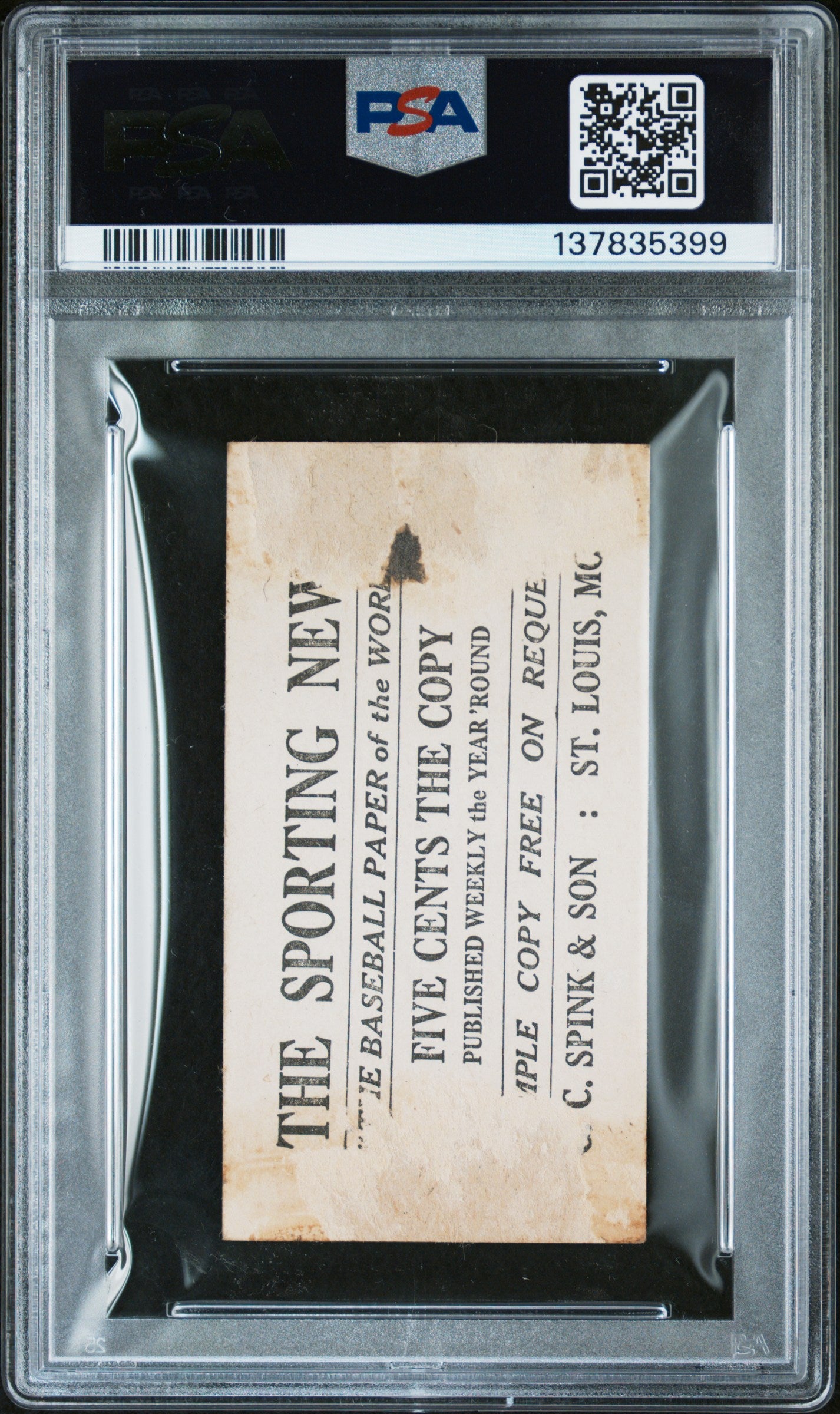1916 M101-4 Sporting News Back #169 Casey Stengel Brooklyn PSA 1