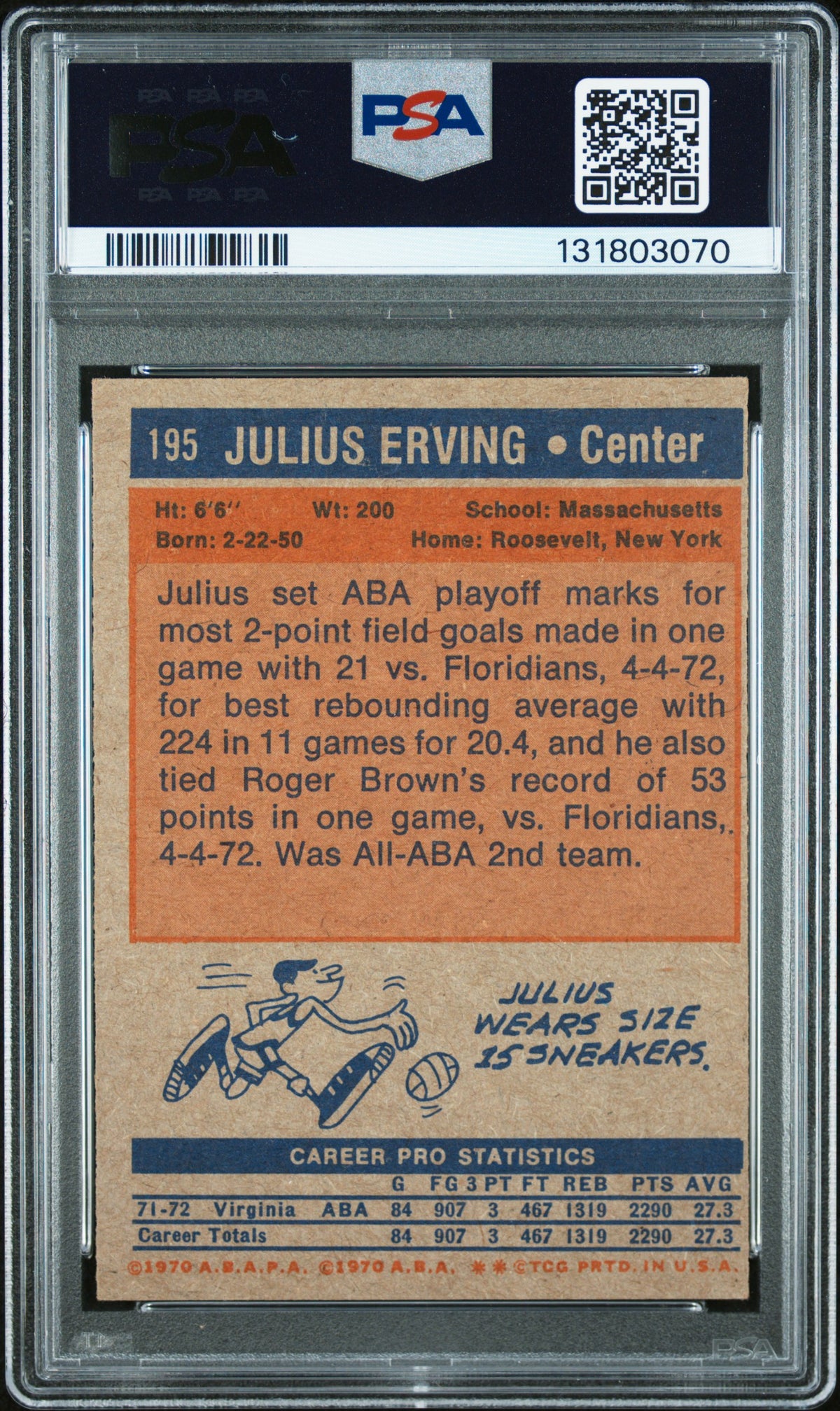 1972 Topps #195 Julius Erving Rookie HOF PSA Authentic Auto 9