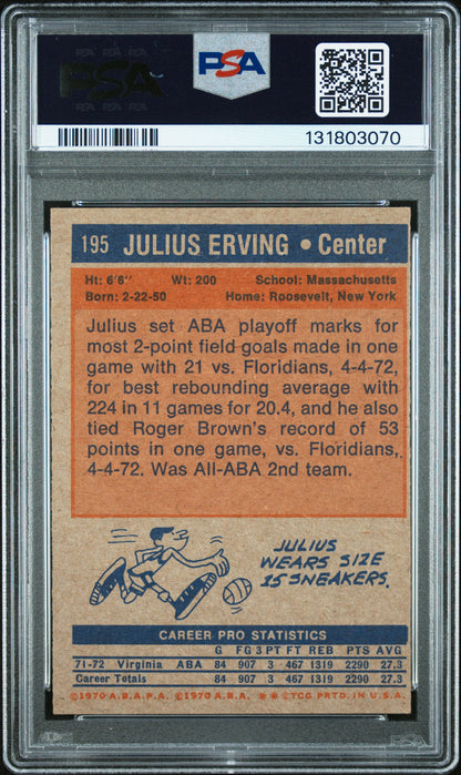 1972 Topps #195 Julius Erving Rookie HOF PSA Authentic Auto 9