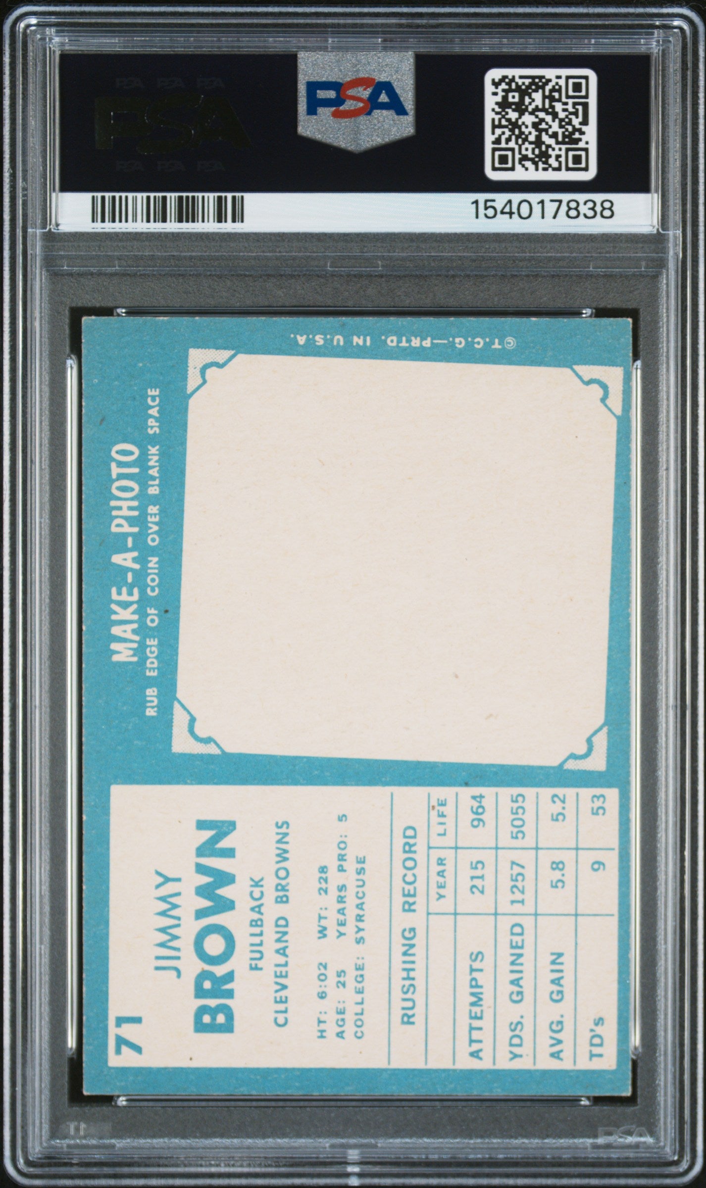 1961 Topps #71 Jim Brown Browns PSA 5