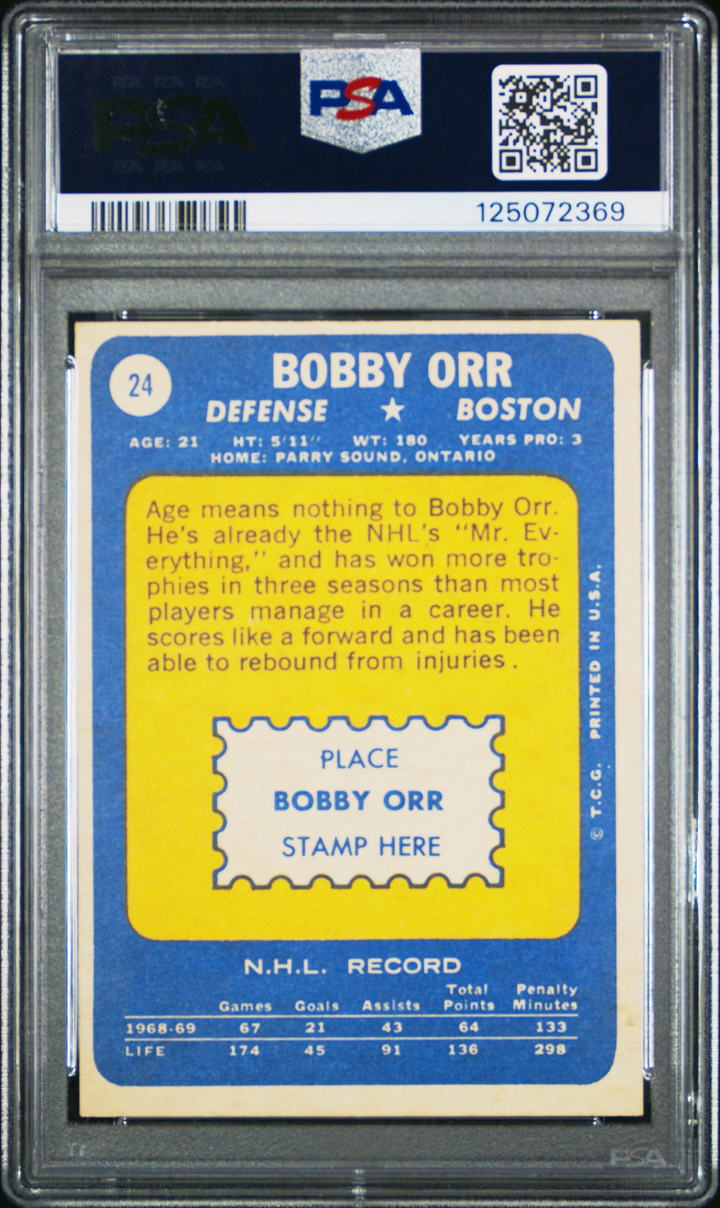 1969 Topps #24 Bobby Orr Bruins PSA 5