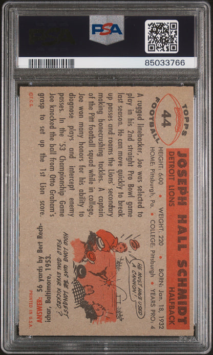 1956 Topps #44 Joe Schmidt Rookie Lions PSA 7