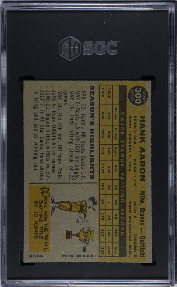 1960 Topps #300 Hank Aaron Braves SGC 5.5