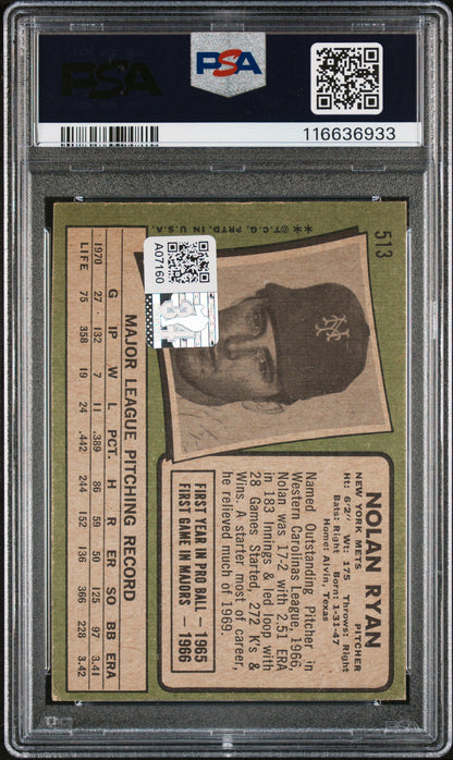 1971 Topps #513 Nolan Ryan Signed PSA Authentic Auto 10