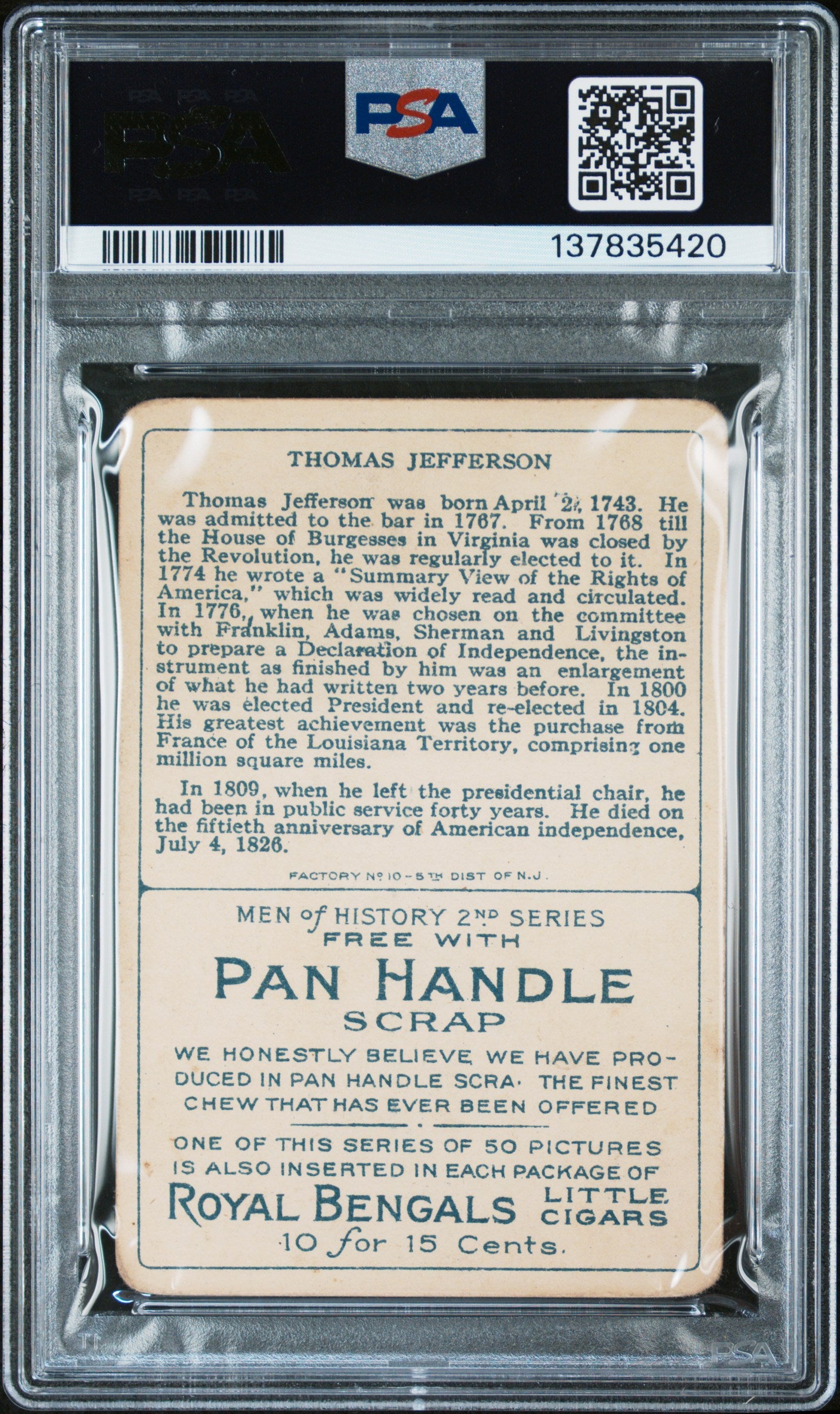1911 T68 Men Of History Pres. T. Jefferson PSA 2