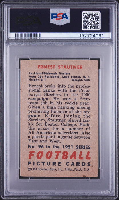 1951 Bowman #96 Ernie Stautner Rookie HOF Steelers PSA 4