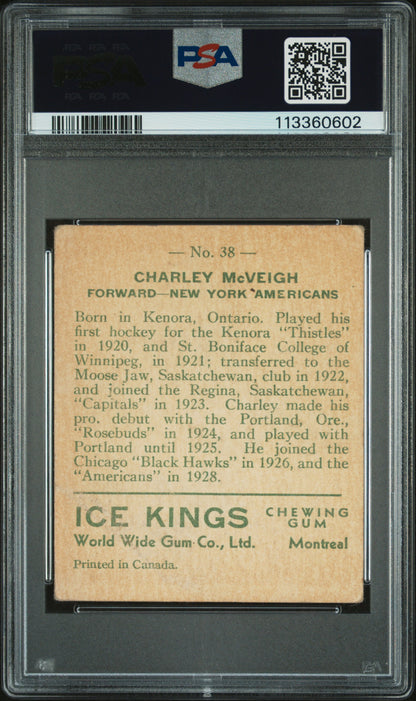 1933 World Wide Gum Ice Kings #38 Charley McVeigh English Only PSA 1