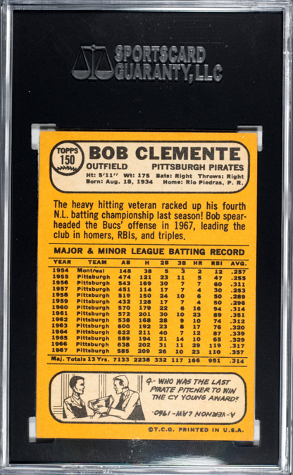 1968 Topps #150 Roberto Clemente Pirates SGC 6.5