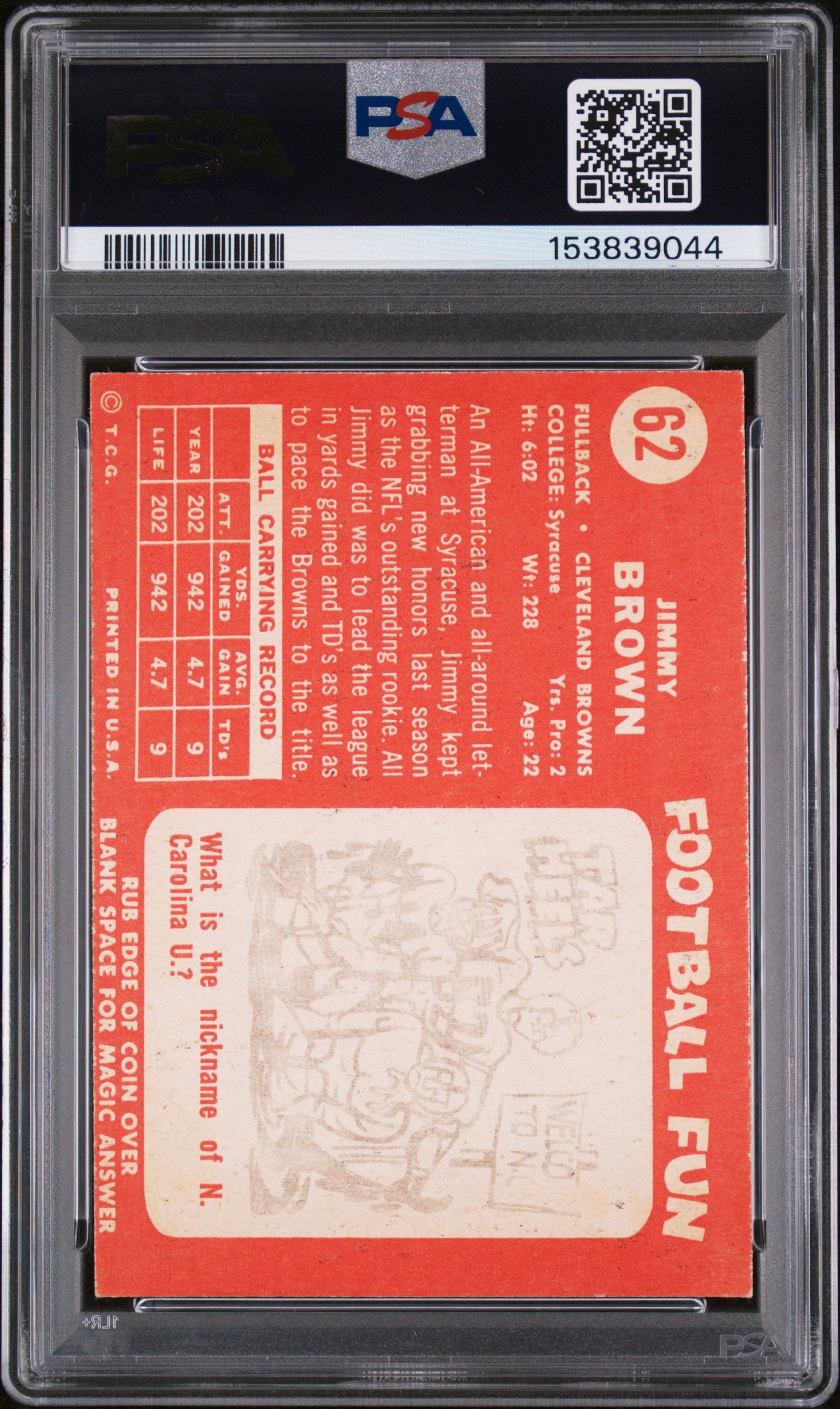 1958 Topps #62 Jim Brown Rookie HOF Browns PSA 5