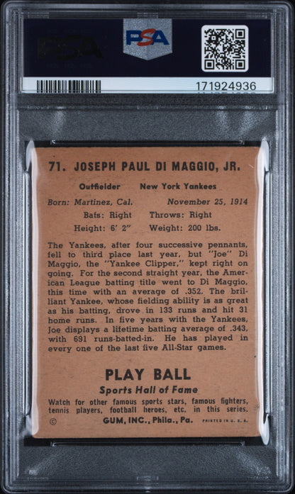 1941 Play Ball #71 Joe DiMaggio Yankees PSA 2.5 Well Centered