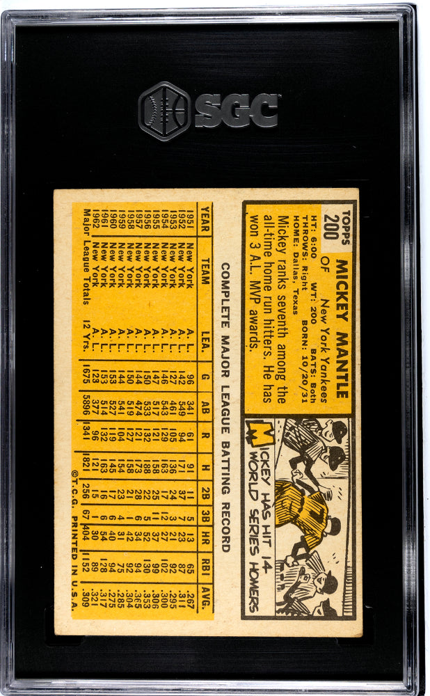 1963 Topps #200 Mickey Mantle Yankees SGC 3