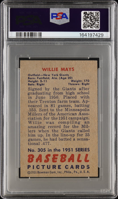 1951 Bowman #305 Willie Mays Rookie HOF Giants PSA 4