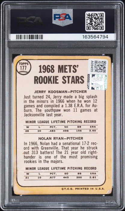 1968 Topps #177 Nolan Ryan Rookie w/ HOF Inscription PSA Authentic