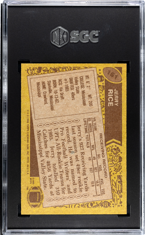 1986 Topps #161 Jerry Rice Rookie HOF 49ers SGC 8.5 Well Centered