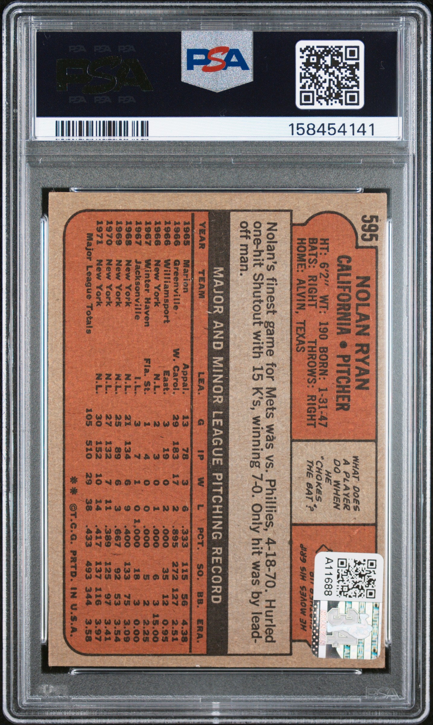 1972 Topps #595 Nolan Ryan Signed Auto PSA Authentic