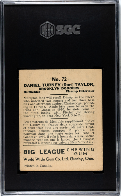 1936 World Wide Gum #72 Dan Taylor Dodgers SGC 3