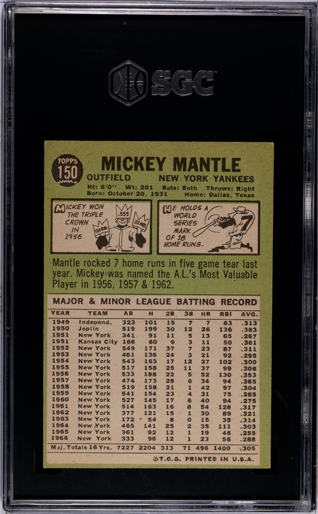 1967 Topps #150 Mickey Mantle Yankees SGC 5
