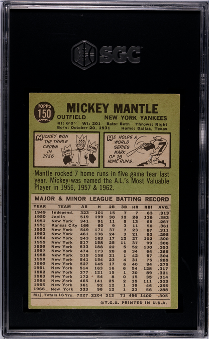 1967 Topps #150 Mickey Mantle Yankees SGC 5