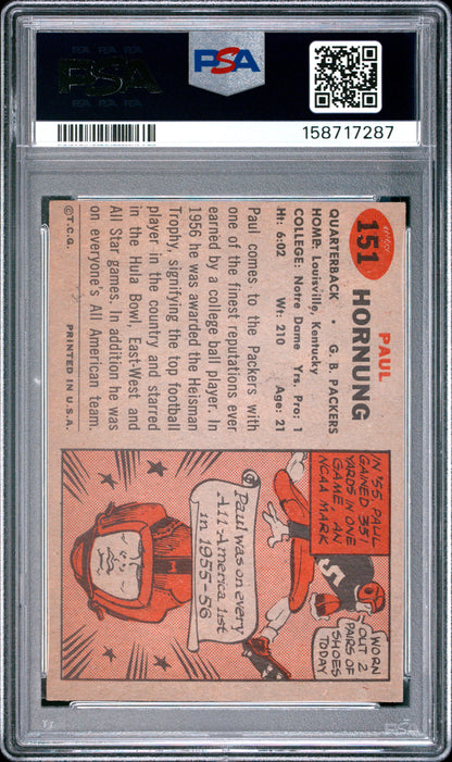 1957 Topps #151 Paul Hornung Rookie HOF Packers PSA 7 (OC)