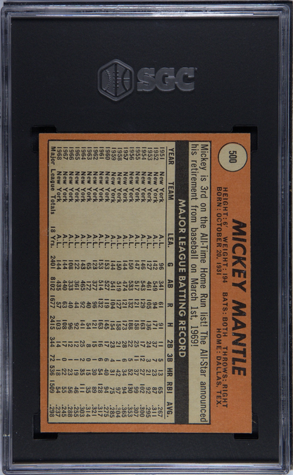 1969 Topps #500 Mickey Mantle Yankees SGC 5