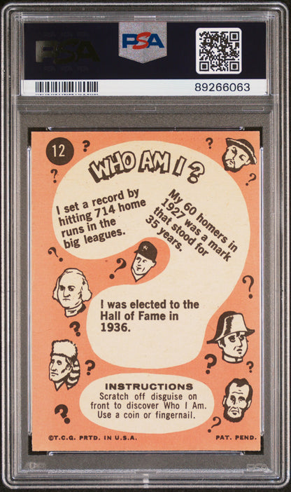 1967 Topps Who Am I? #12 Babe Ruth Yankees PSA 5