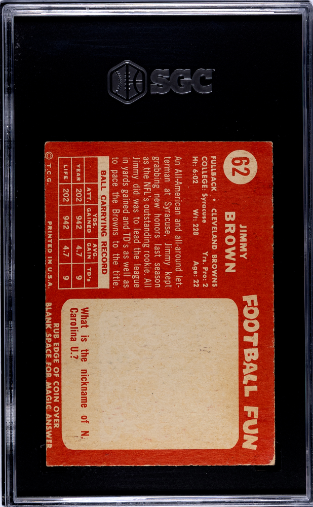 1958 Topps #62 Jimmy Brown Rookie HOF Browns SGC 4.5