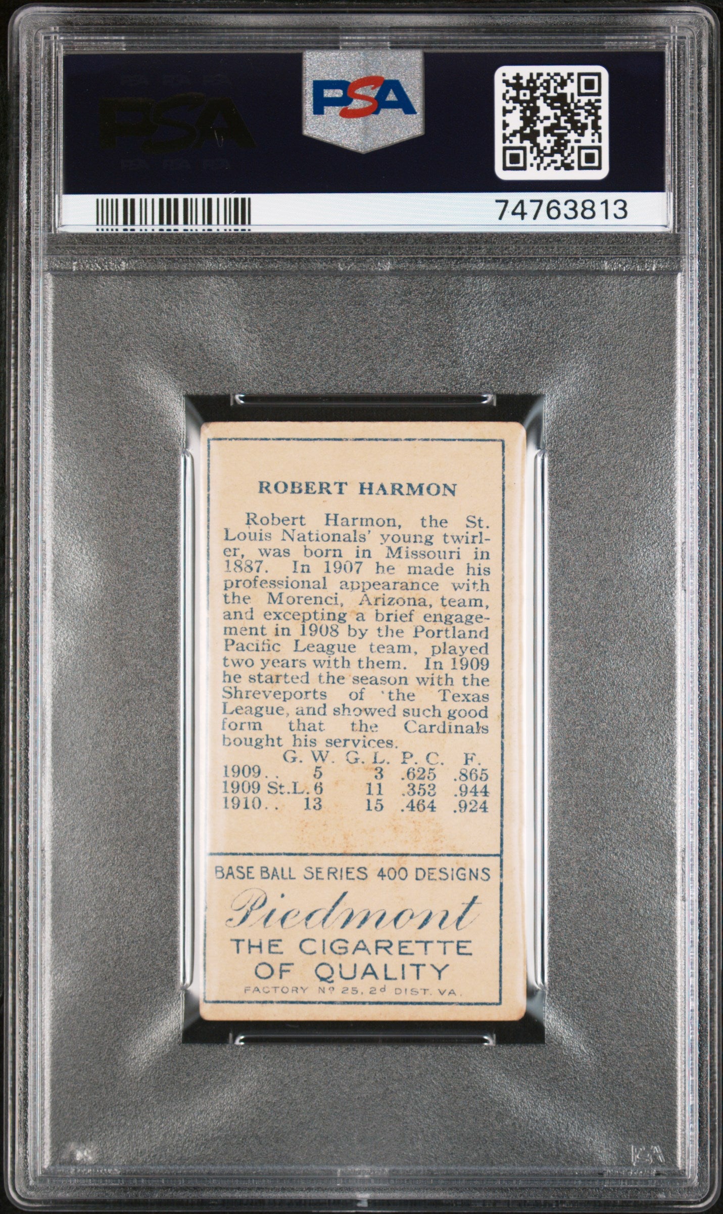 1911 T205 Gold Border Bob Harmon Only Left Ear Shows Cardinals PSA 4 Piedmont Bk