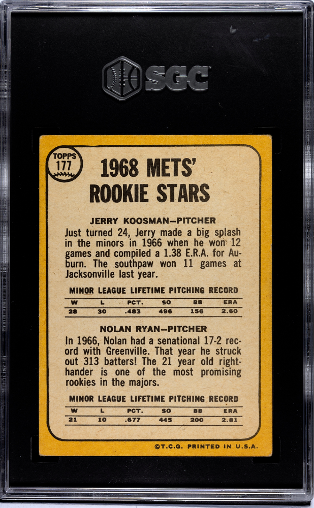 1968 Topps #177 Nolan Ryan Rookie HOF Mets SGC 4.5