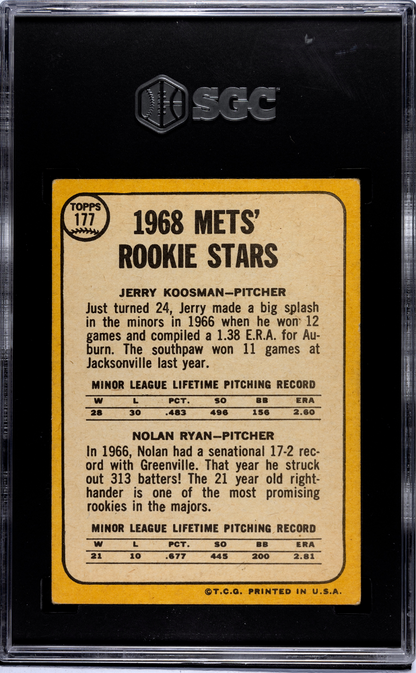 1968 Topps #177 Nolan Ryan Rookie HOF Mets SGC 4.5