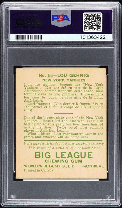 1933 World Wide Gum #55 Lou Gehrig Yankees PSA 4
