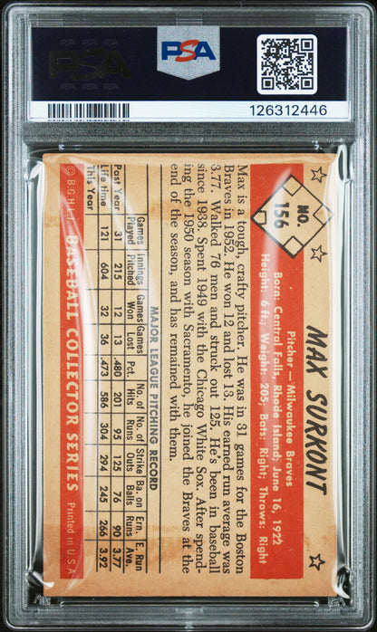 1953 Bowman Color #156 Max Surkont Braves PSA 5