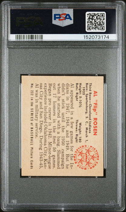 1950 Bowman #232 Al Flip Rosen Rookie Without Copyright Indians PSA 6