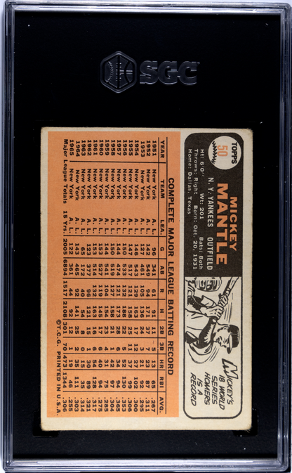 1966 Topps #50 Mickey Mantle Yankees SGC 3
