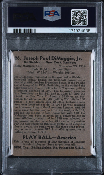 1939 Play Ball #26 Joe Dimaggio Yankees PSA 1.5