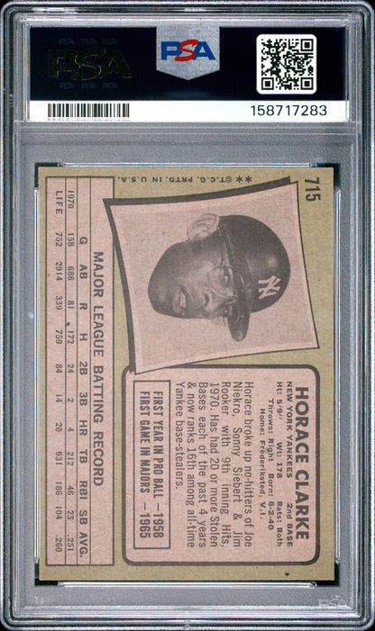 1971 Topps #715 Horace Clarke Yankees Short Print PSA 9