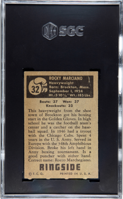 1951 Topps Ringside #32 Rocky Marciano Rookie HOF SGC 3 Well Centered