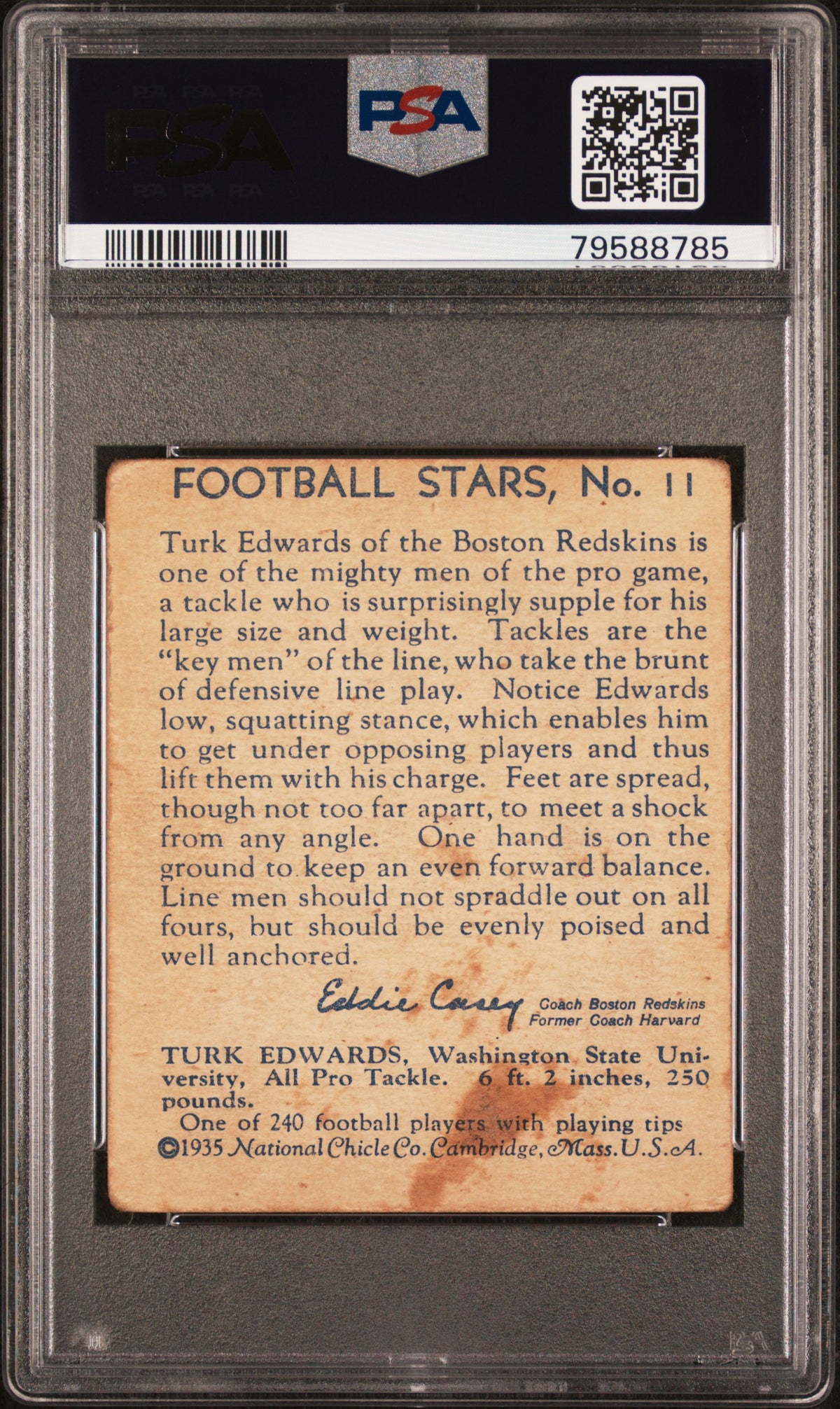 1935 National Chicle #11 Turk Edwards Rookie HOF Redskins PSA 1 (MK)