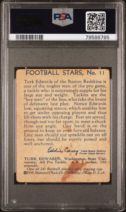 1935 National Chicle #11 Turk Edwards Rookie HOF Redskins PSA 1 (MK)