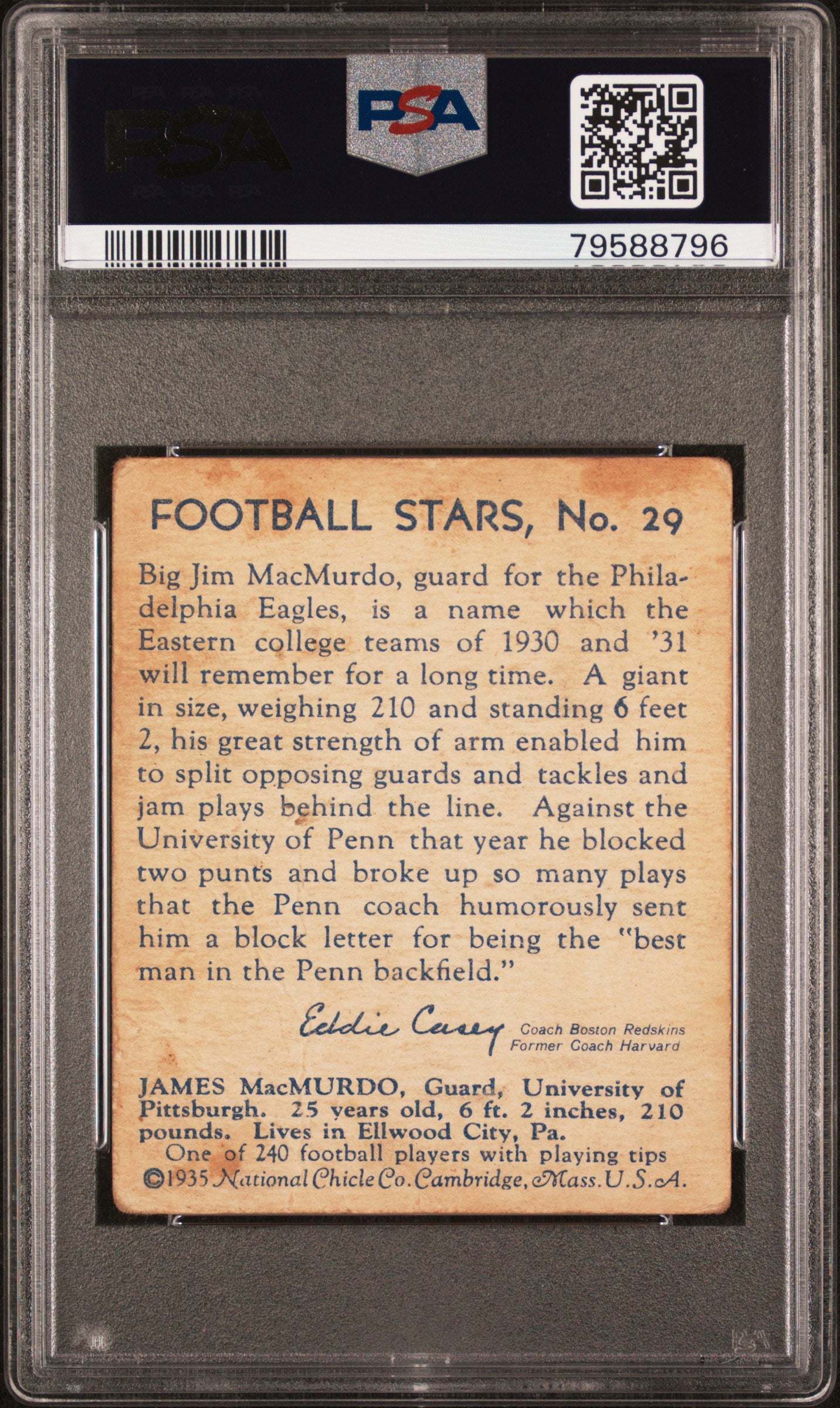 1935 National Chicle #29 Jim Macmurdo Rookie Eagles PSA 1