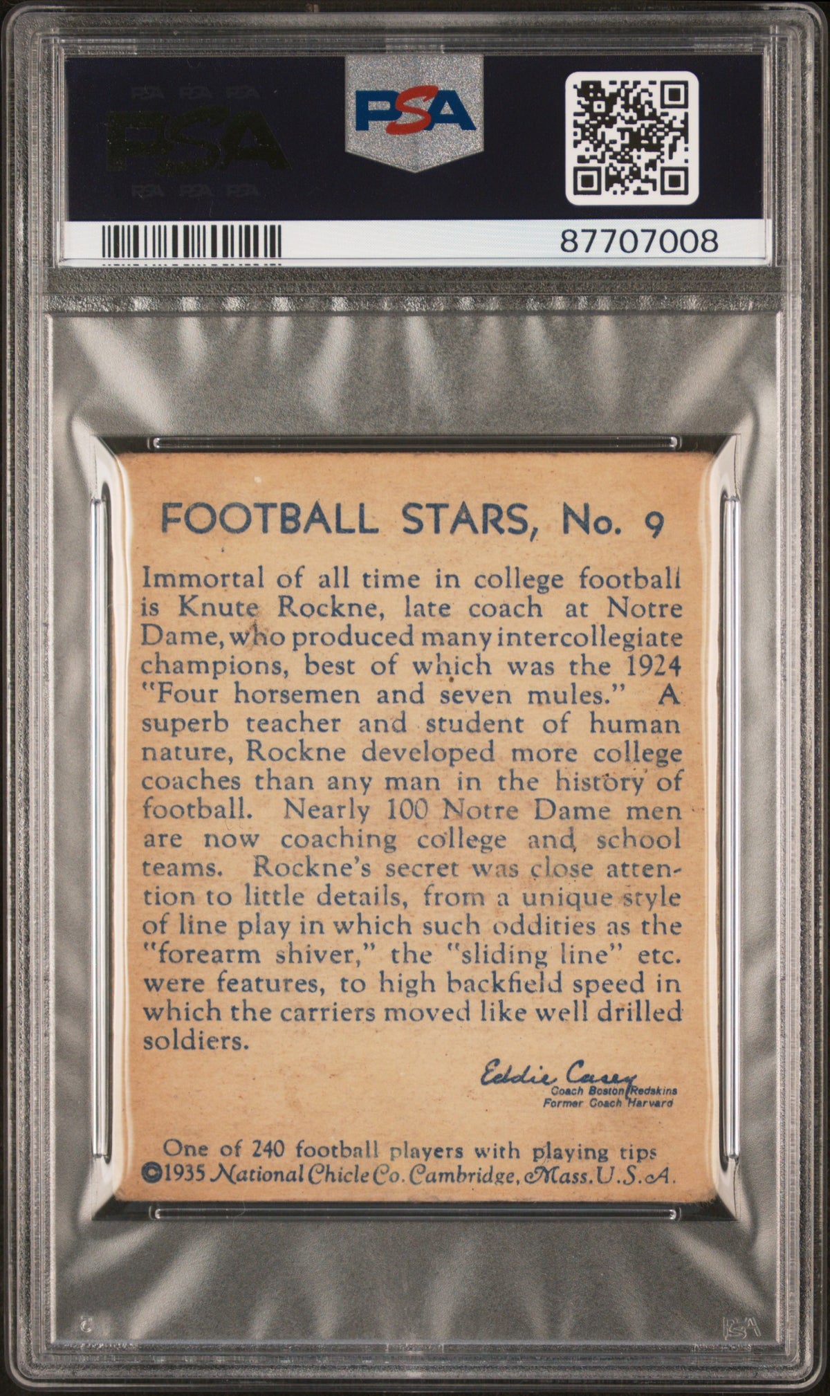 1935 National Chicle #9 Knute Rockne Notre Dame PSA 2