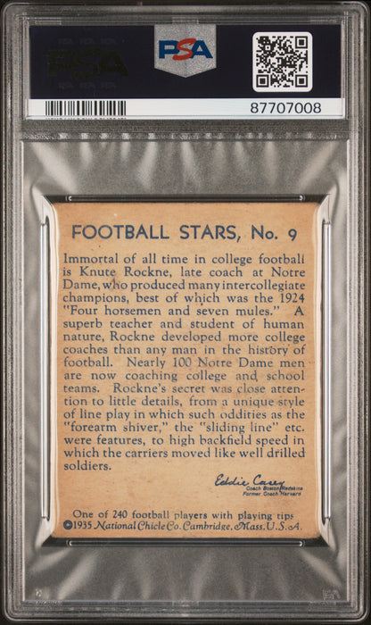 1935 National Chicle #9 Knute Rockne Notre Dame PSA 2