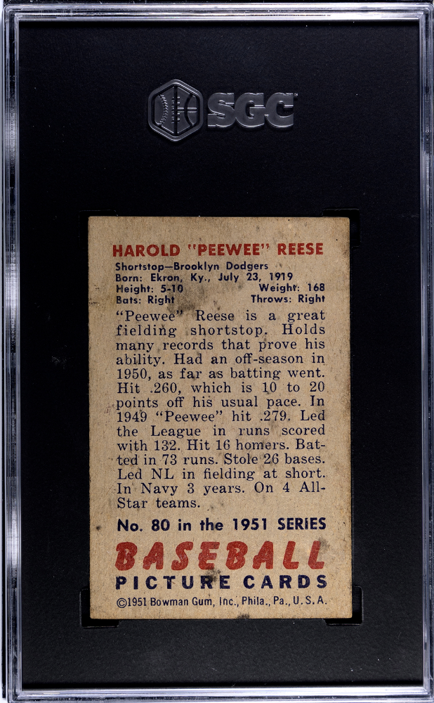 1951 Bowman #80 Pee Wee Reese Dodgers SGC 3