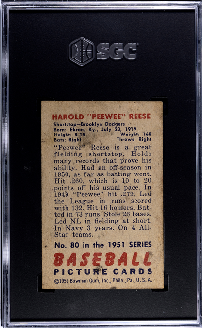 1951 Bowman #80 Pee Wee Reese Dodgers SGC 3